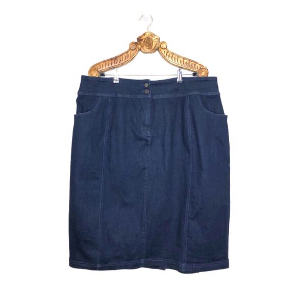 Universal Standard Denim Jean Skirt Dark Blue Back Vent Stretch - Picture 1 of 9
